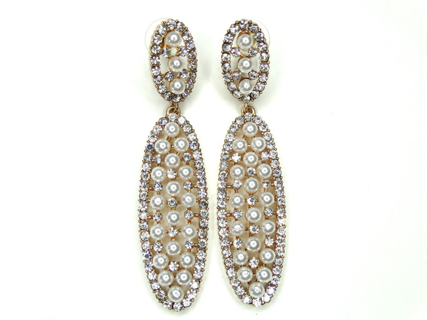 pearl earrings with bright crystals jewelry - Photo, Image