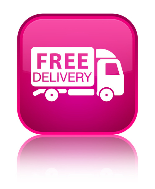 Значок бесплатной доставки сверкает розовой квадратной кнопкой
 - Фото, изображение