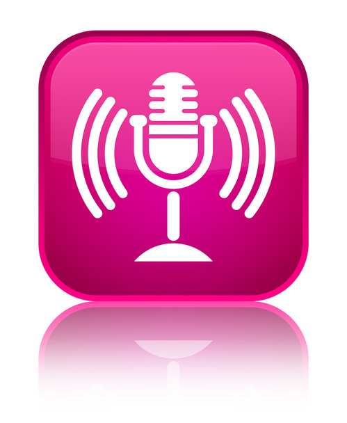 Mikrofonsymbol glänzend rosa quadratischer Knopf - Foto, Bild
