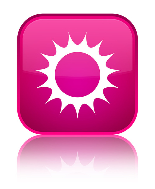 太陽のアイコン光沢のあるピンクの正方形ボタン - 写真・画像