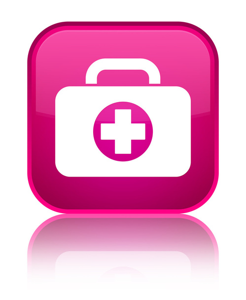 Verbandskasten Tasche Symbol glänzend rosa quadratischen Knopf - Foto, Bild