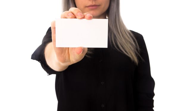 Woman showing white card - Photo, Image