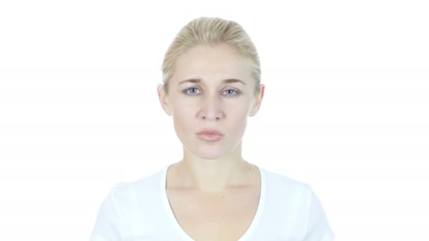 Verlies, vrouw reageren op mislukking, Stress, witte achtergrond - Video