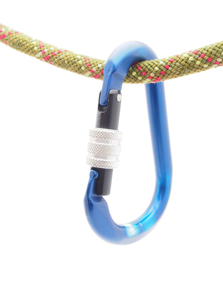 climbing rope and a carabiner on a white background - Fotoğraf, Görsel