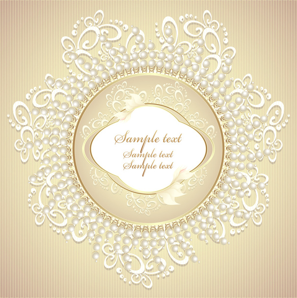 svatební nebo sladký rámeček s perly lístky a krajka - Vektor, obrázek