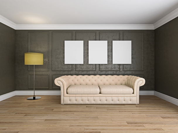 Sohva ja runko huoneessa 3d renderöinti
 - Valokuva, kuva