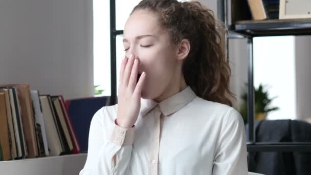 Yawning Tired Beautiful Woman , Napping , Indoor Office - Footage, Video