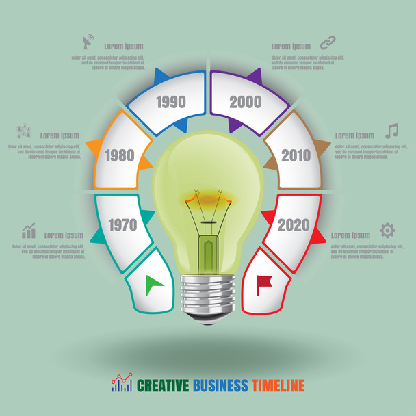 Bombilla de la lámpara Cronología creativa del negocio
 - Vector, imagen