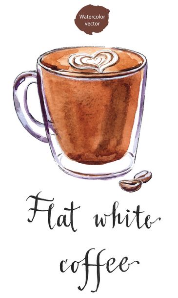 eine gläserne Tasse weißen flachen Kaffee - Vektor, Bild