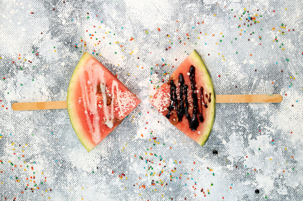 Slices watermelon in ice cream popsicle shape - Photo, Image