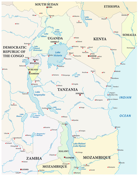 mapa vetorial dos grandes lagos africanos
 - Vetor, Imagem