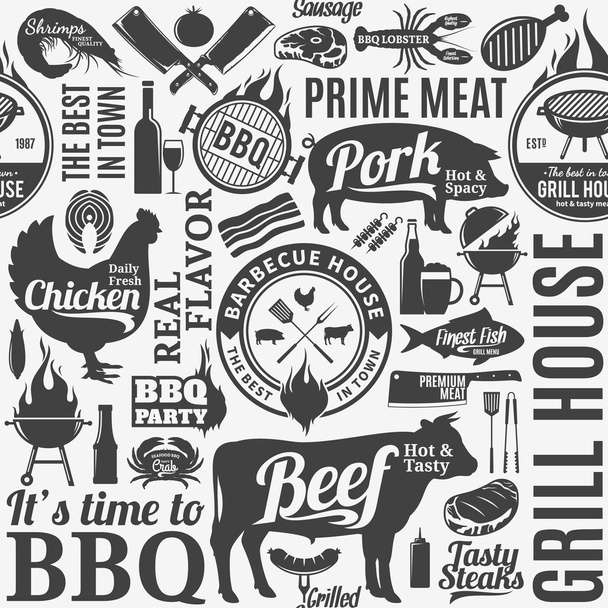 Typografische vector barbecue naadloze patroon of achtergrond - Vector, afbeelding