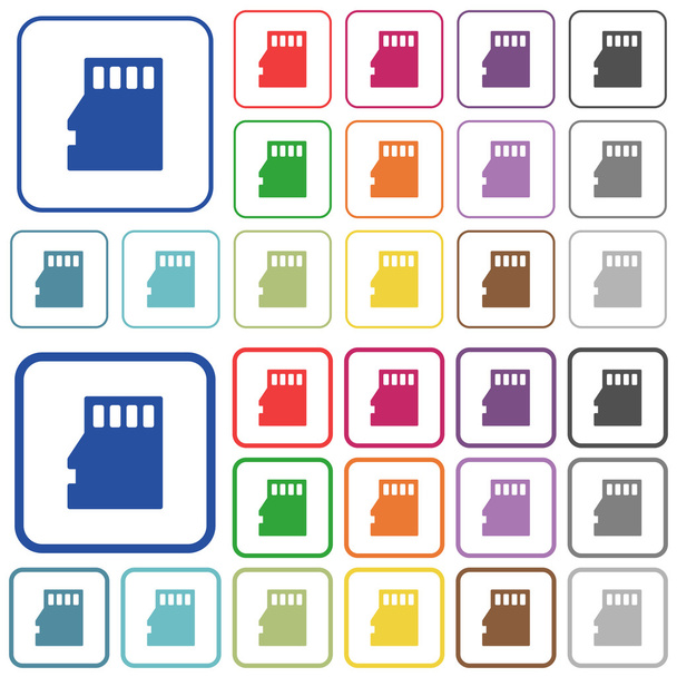 Micro SD memory card color outlined flat icons - Vector, Image
