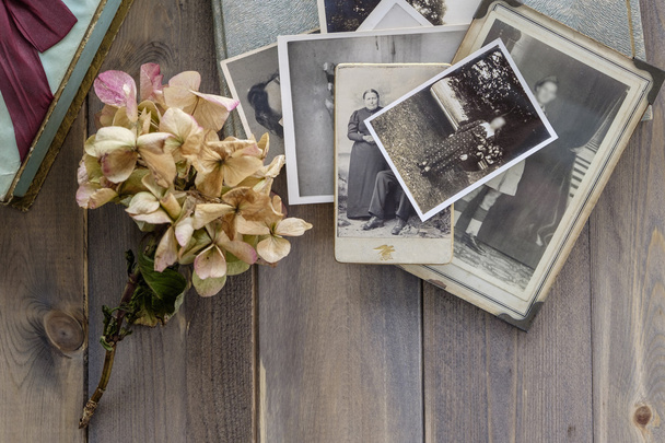 Vintage black and white photos with faded flower - Photo, Image