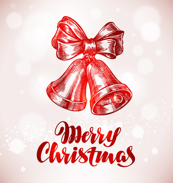 Merry Christmas. Jingle bells with bow. Sketch vector illustration - Vector, Imagen