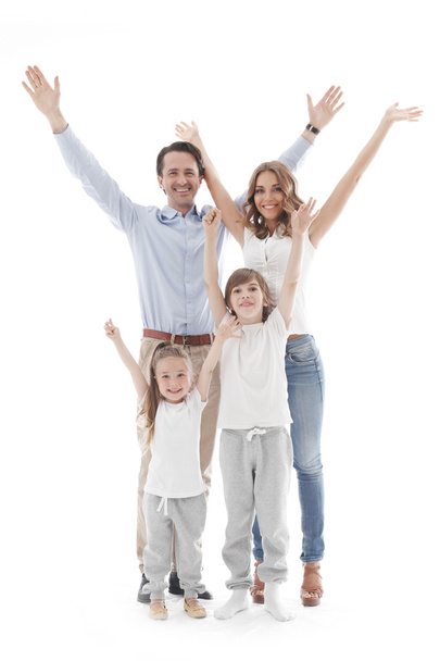 Happy family with raised hands - Φωτογραφία, εικόνα