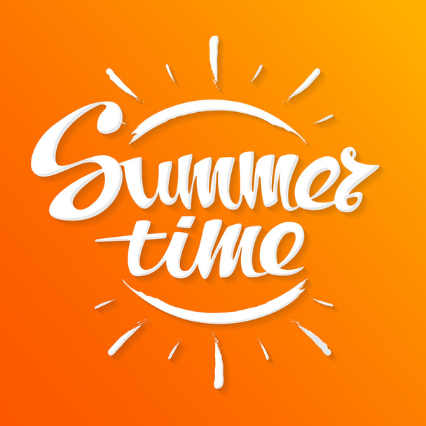 Summer time background with rays. Hand lettering typography poster - Vector, imagen