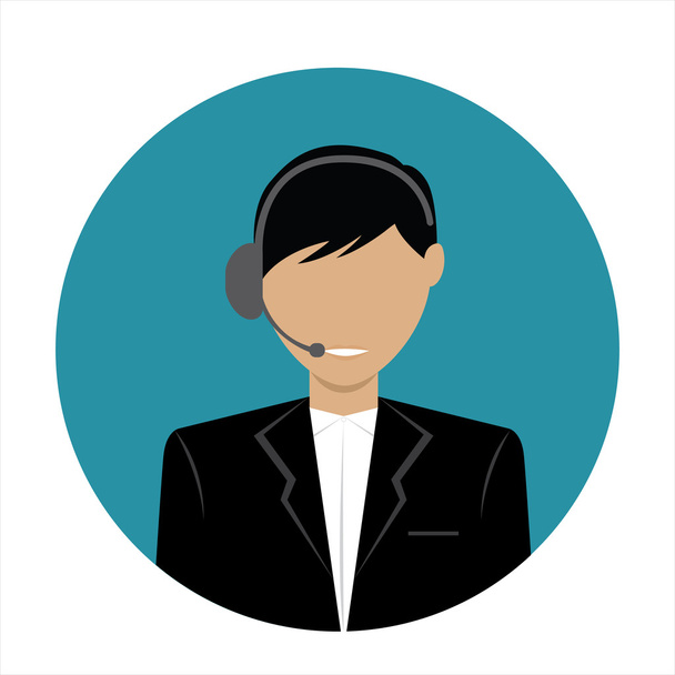 het pictogram van het avatar van mannelijke call center met een gezichtsloze gezicht dragen van headsets - Vector, afbeelding