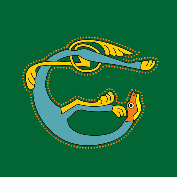 León celta ornamental como letra inicial E
 - Vector, imagen