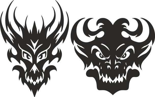 Symmetrical monster head tattoos - Vector, Image