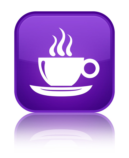 Šálek kávy ikonu lesklé fialové čtvercové tlačítko - Fotografie, Obrázek