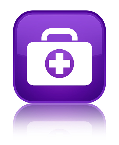 Botiquín de primeros auxilios icono bolsa brillante botón cuadrado púrpura
 - Foto, Imagen