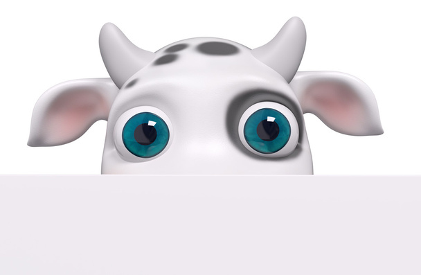 Kreslený kráva vyhlíží plakát 3d vykreslování - Fotografie, Obrázek