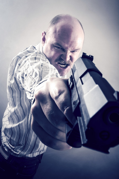 Frustrated Businessman Aiming Gun - Photo, image