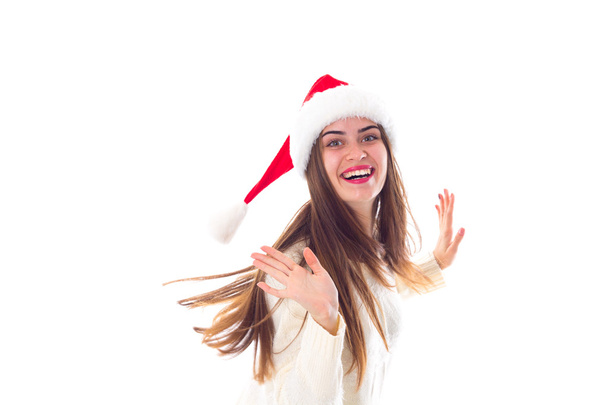 クリスマスの赤い帽子の女 - 写真・画像