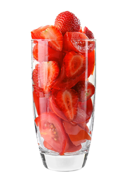 Fresh ingredients for delicious smoothie in glass on white background, closeup - Valokuva, kuva