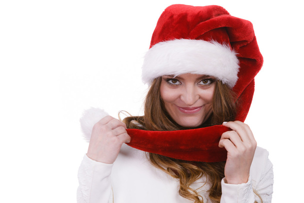 Woman in santa claus hat free and happy - Foto, immagini