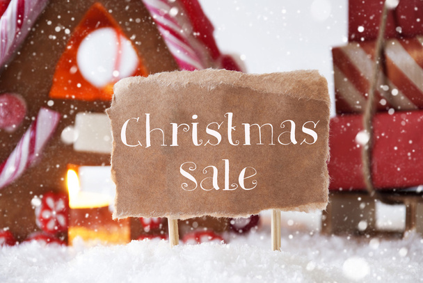 Gingerbread House With Sled, Snowflakes, Text Christmas Sale - Fotó, kép