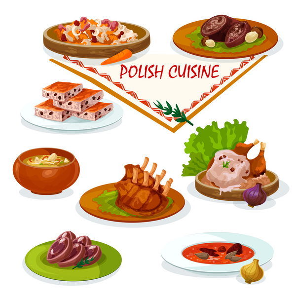 メニューデザインのためのポーランド料理風味の料理アイコン - ベクター画像