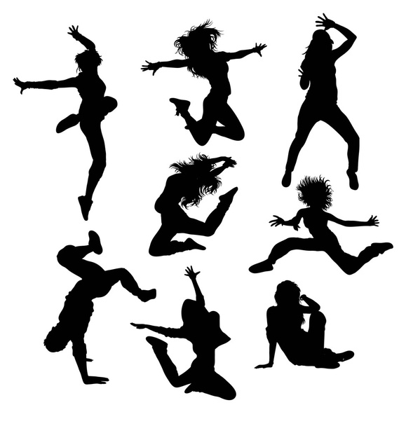 Romper bailando Hip Hop siluetas
 - Vector, imagen