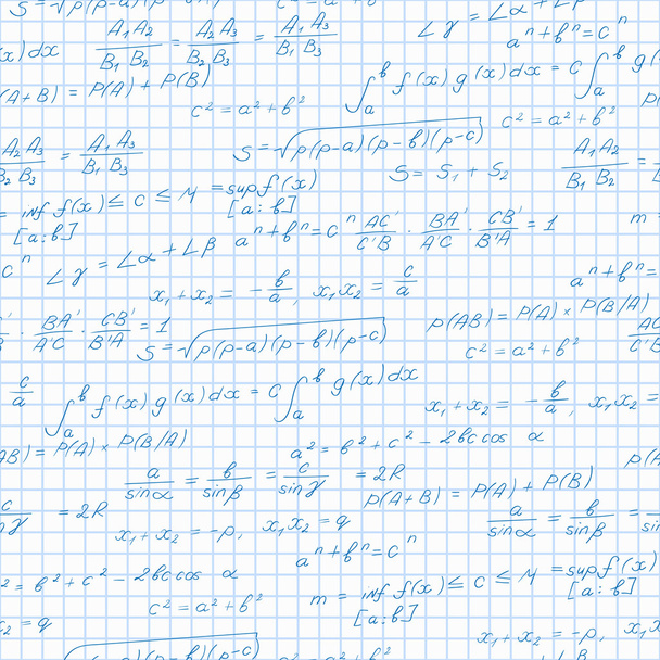 Безшовний візерунок на тему геометрії, формул і графів теорем на аркуші ноутбука в клітці
 - Вектор, зображення