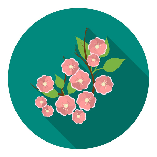 Sakura flowers icon in flat style isolated on white background. Japan symbol stock vector illustration. - Vektör, Görsel