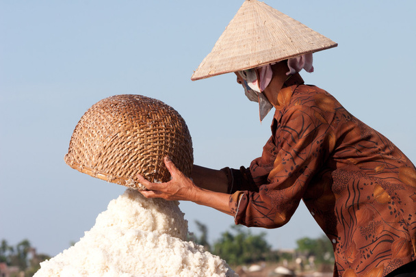 Un agricultor no identificado está cosechando sal
 - Foto, Imagen