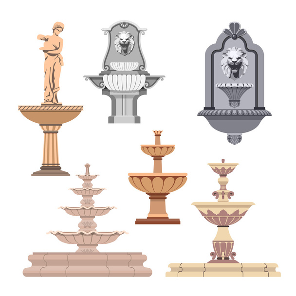 Vector set of different fountains. Design elements and icons - Vector, Imagen
