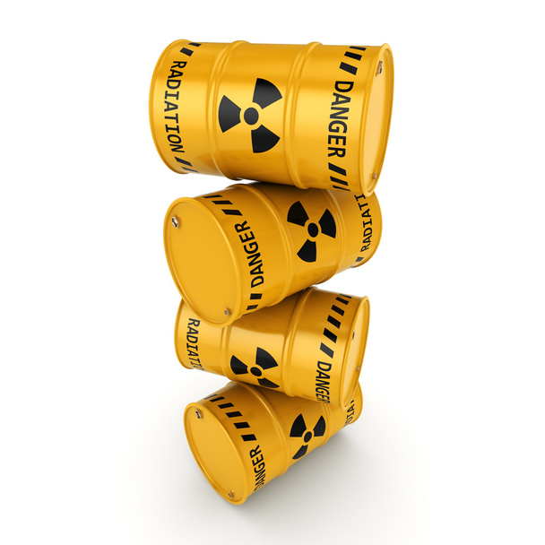 3D rendering Yellow radioactive barrels - Foto, Imagem