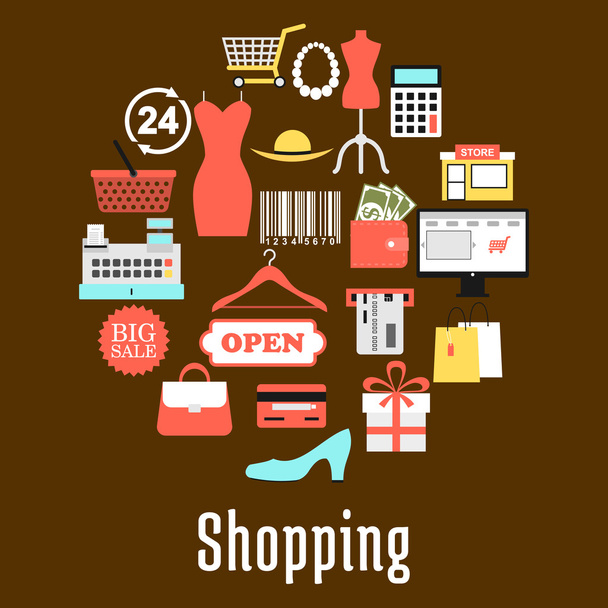 Bevásárló-és kiskereskedelmi kereskedelmi ikonok - Vektor, kép