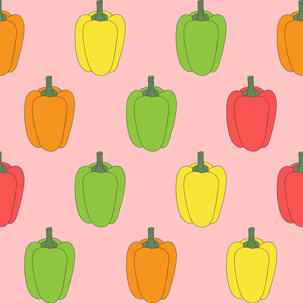 Seamless abstract hand-drawn pattern with colorful bell peppers - Vector, imagen