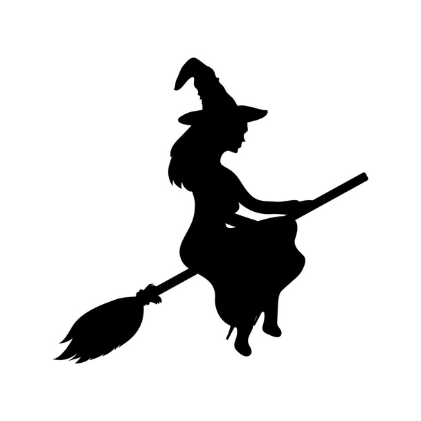 Young witch flying on a broomstick - Vector, Image
