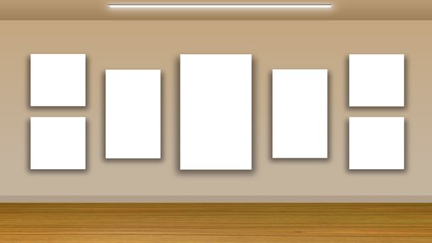 prázdné rámečky na zdi a dřevěné podlahy - interiéru galerie - Fotografie, Obrázek