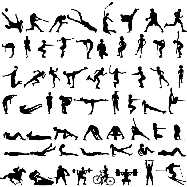 Big set of sport silhouettes of men and women - Vector, Image