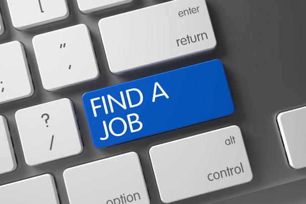 Keyboard with Blue Key - Find A Job. 3D. - Foto, Bild