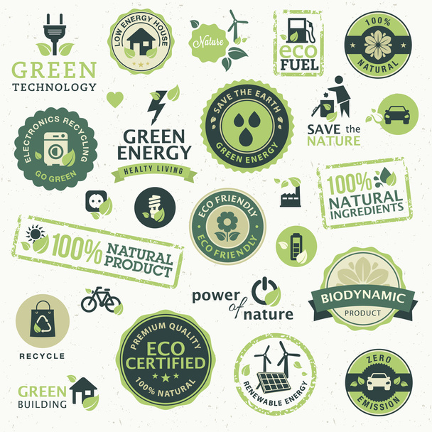 Набір етикеток та елементів для зелених технологій
 - Вектор, зображення