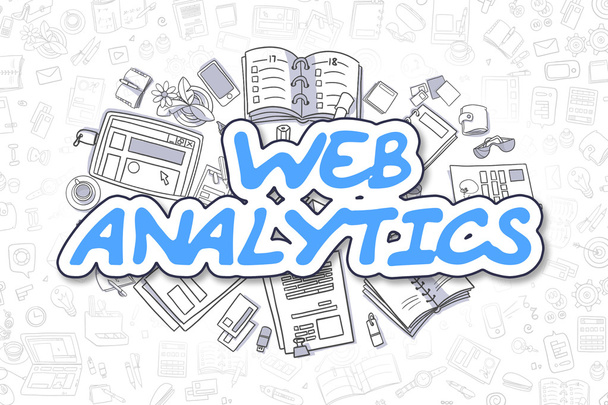 Web Analytics - Karikatür Mavi Yazıt. İş Kavramı. - Fotoğraf, Görsel