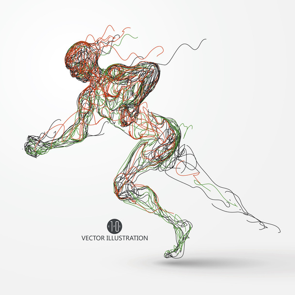 Running man, colored lines drawing, vector illustration. - Vector, Image