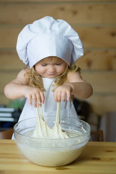 happy boy child cook kneading dough - Fotoğraf, Görsel