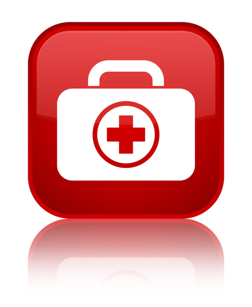 First aid kit icon shiny red square button - Fotó, kép